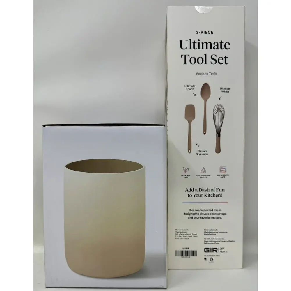 GIR Get It Right Silicone Kitchen Tool Set 3 Pc w Utensil Holder NIB Beige